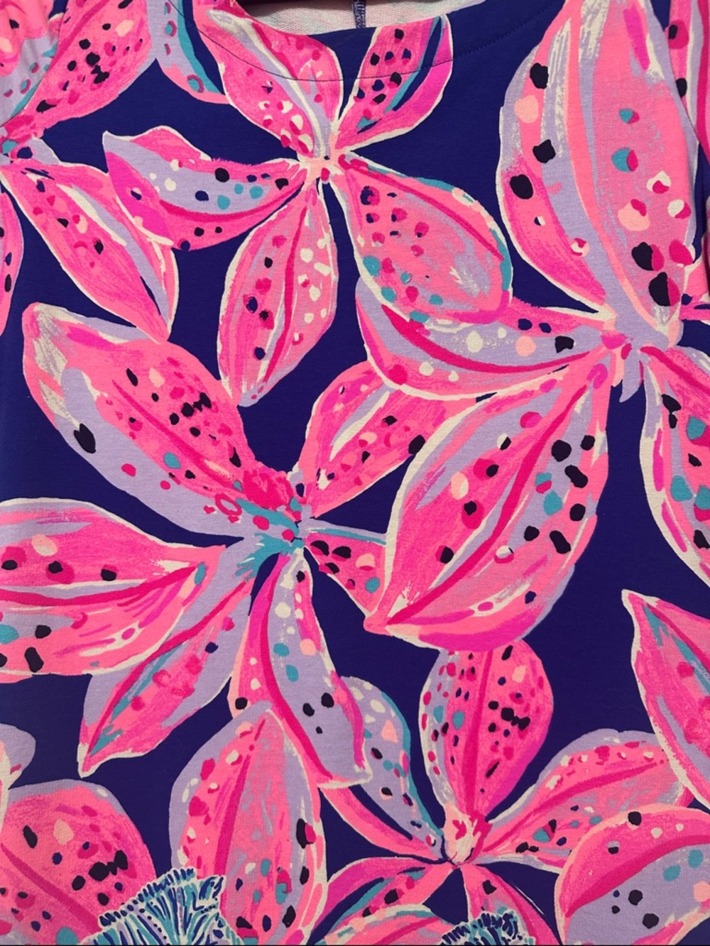 🦓 Lilly Pulitzer Navy Shift Dress with Hot Pink Floral Print - Picture 6 of 8